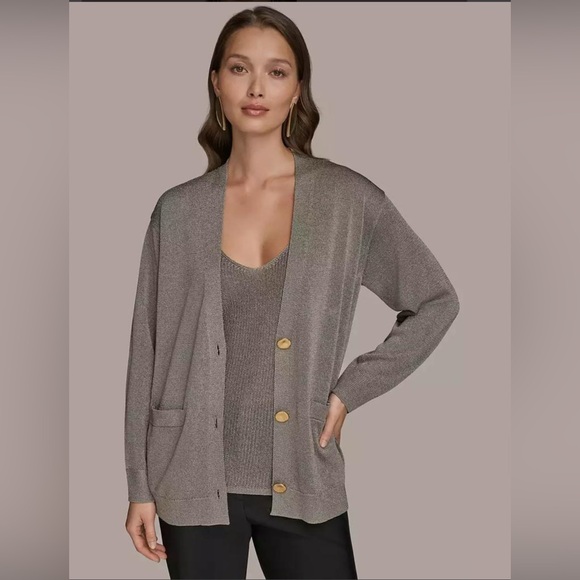 Donna Karan Women's Long-Sleeve Metallic Three-Button Cardigan. Small. NWT. - Picture 3 of 6